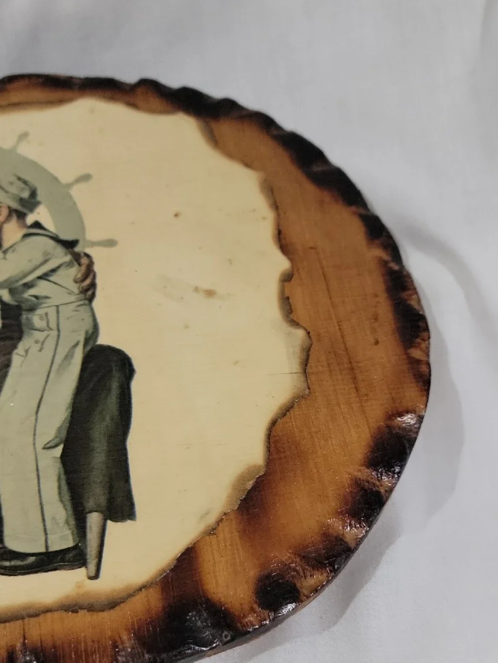 Hand Crafted Nautical Sailor & Child Wood Plaque - Brown & Cream Vintage 1983